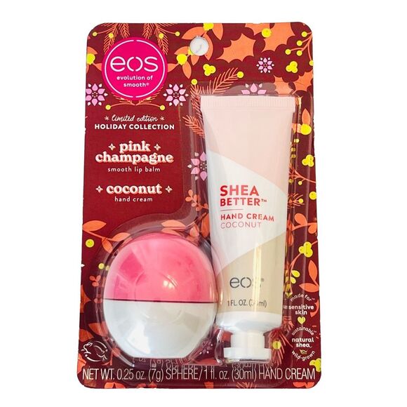 EOS Holiday Lip Balm & Hand Lotion Pink Champagne & Coconut Collection Limited - Picture 1 of 3